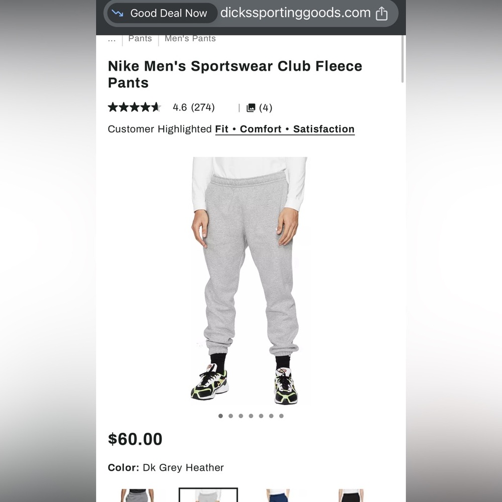 Nike Men's Sportswear Club Fleece Pants XL Dark Grey Heather
